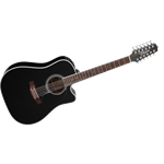 Takamine EF381SC 12-String Dreadnought with cutaway, solid spruce top, maple back and sides, gloss black finish, CT4B-II electronics w/case